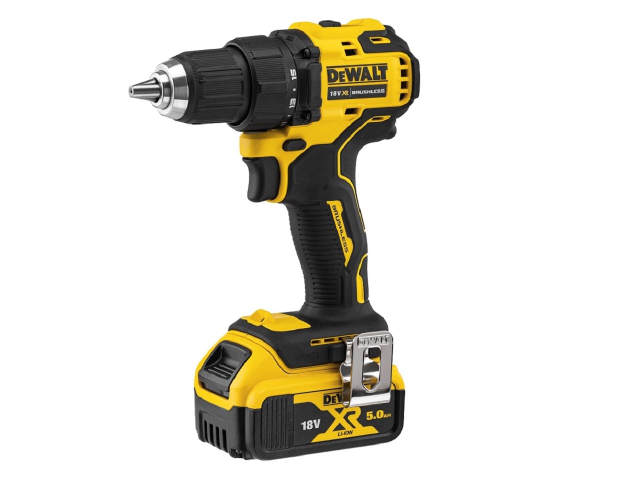 デウォルト(DEWALT) コードレス ドリルドライバー 電動工具 穴あけ 締付工具 【オンライン限定商品】コンパクトシリーズ ブラシレスモーター ハイパワー 18V 5Ahバッテリー2個 充電器 付き DCD708P2 【欠品中】