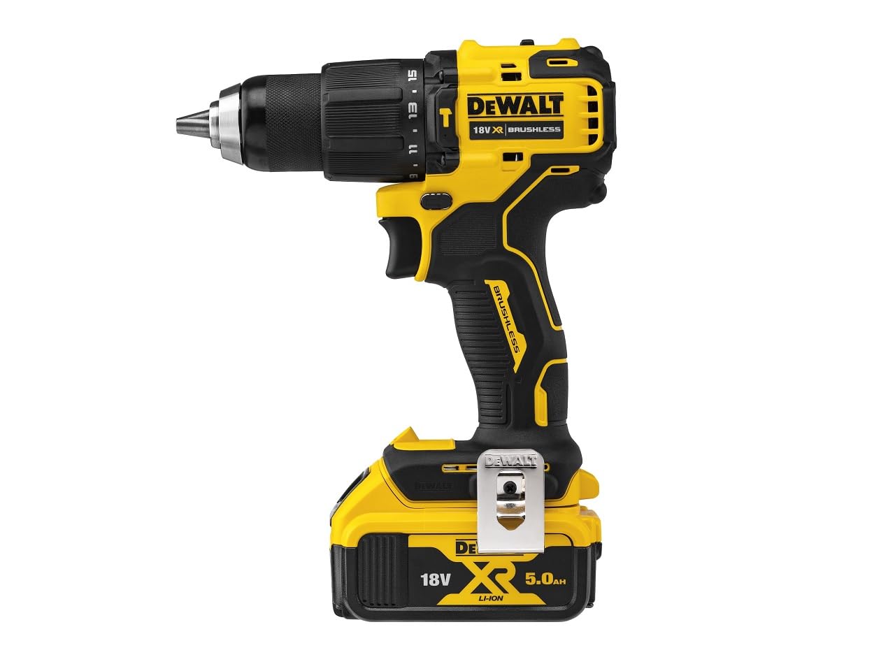 デウォルト(DEWALT) コードレス 振動ドリルドライバー 電動工具 穴あけ 締付工具 【オンライン限定商品】コンパクトシリーズ ブラシレスモーター ハイパワー 18V 5Ahバッテリー2個 充電器 付き DCD709P2 【欠品中】