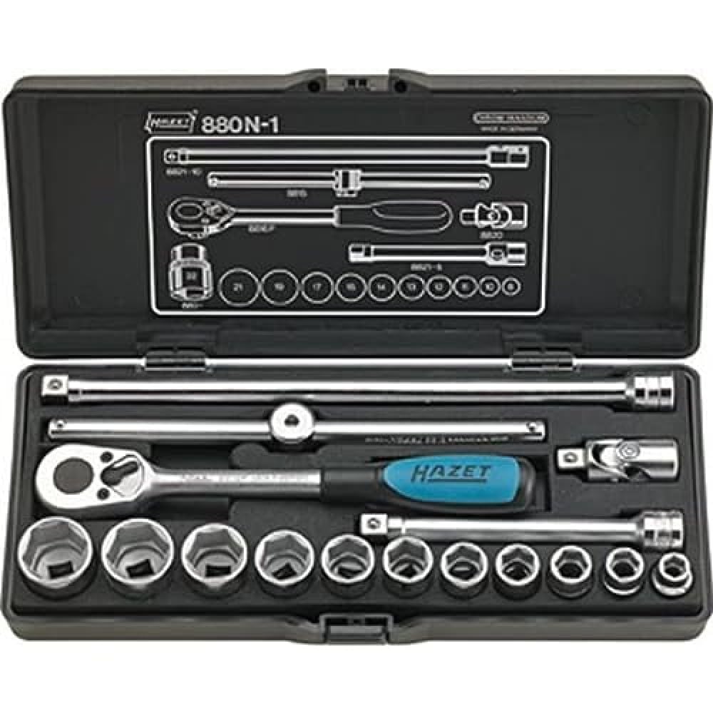 HAZET(ハゼット) ソケットレンチセット シルバー/ブラック 6角 16点 1セット 差込角9.5mm【日本正規輸入品】880N-1 【欠品中】