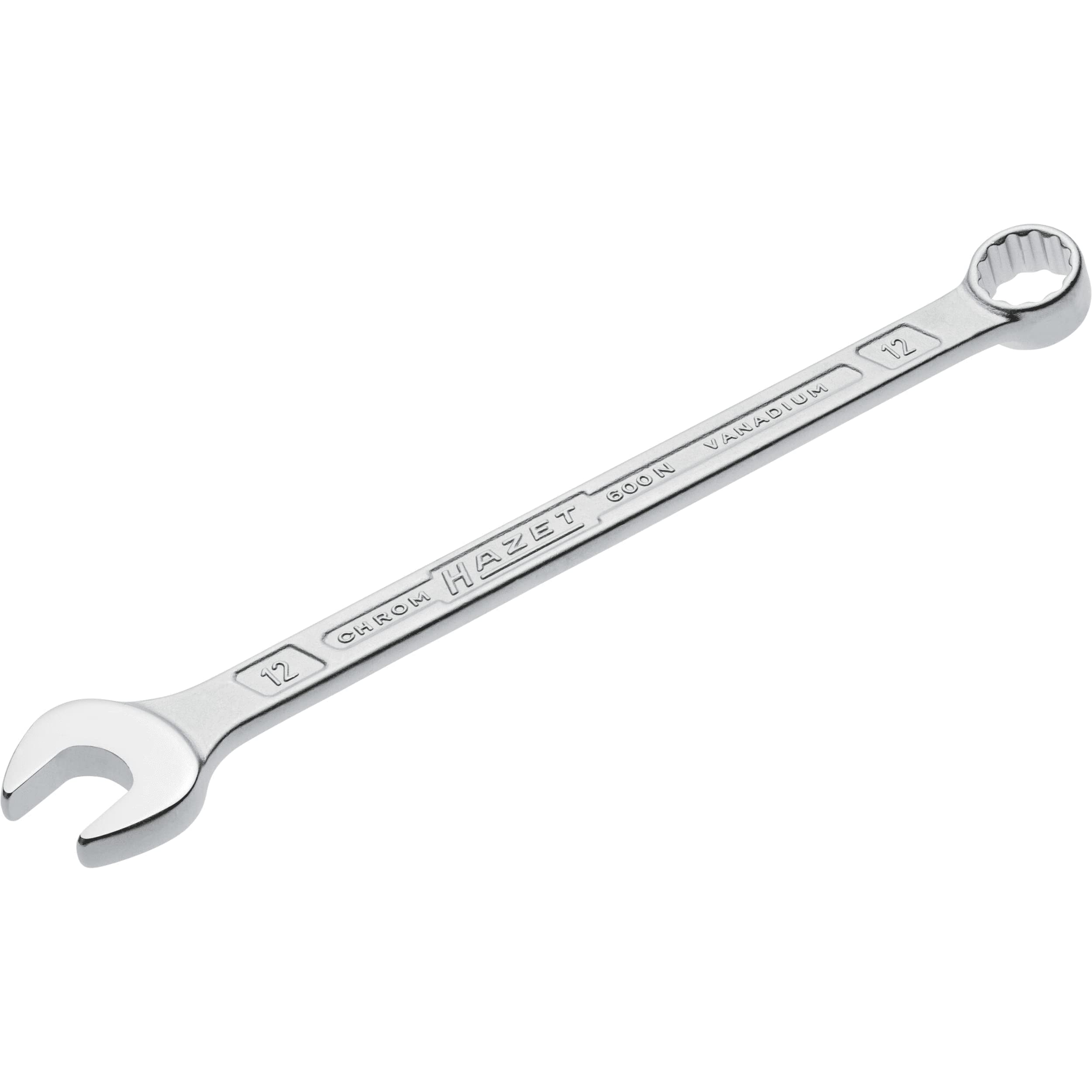 600N-12 ハゼット(HAZET) コンビネーションスパナ クロームメッキ|コンビネーションスパナヘッド角度15°|出力:外径二重六角、フラット幅:12mm、シャフト:HAZETダブルTプロファイル 【日本正規輸入品】 600N-12