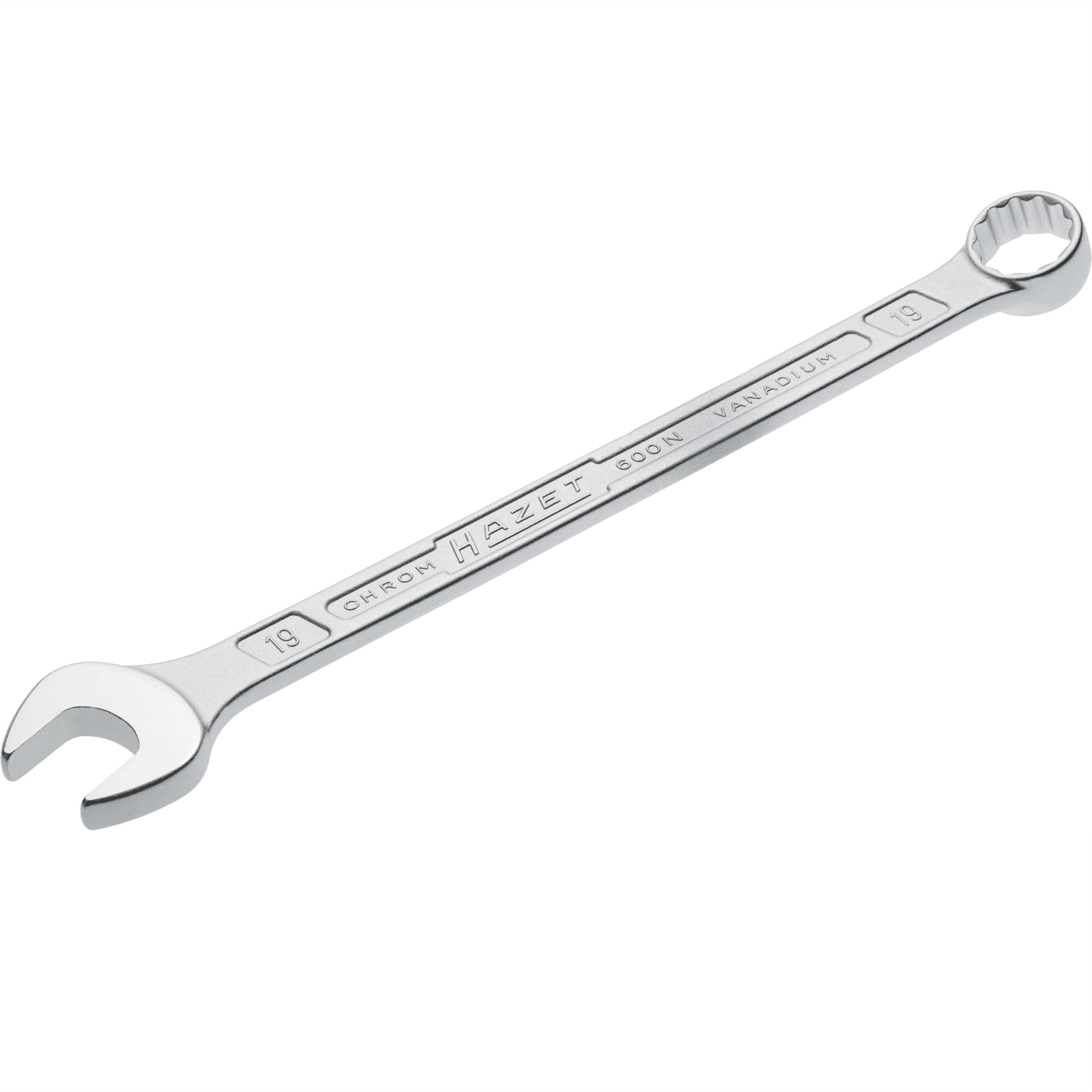 600N-19 HAZET(ハゼット) コンビネーションスパナ コンビネーションレンチ クロームメッキ スパナヘッド角度15° めがねレンチ口形状:二重六角 12角 フラット幅:19mm シャフト:頑丈なダブルTプロファイルシャフト ユニット寸法268.5mm 【日本正規輸入品】 ?600N-19
