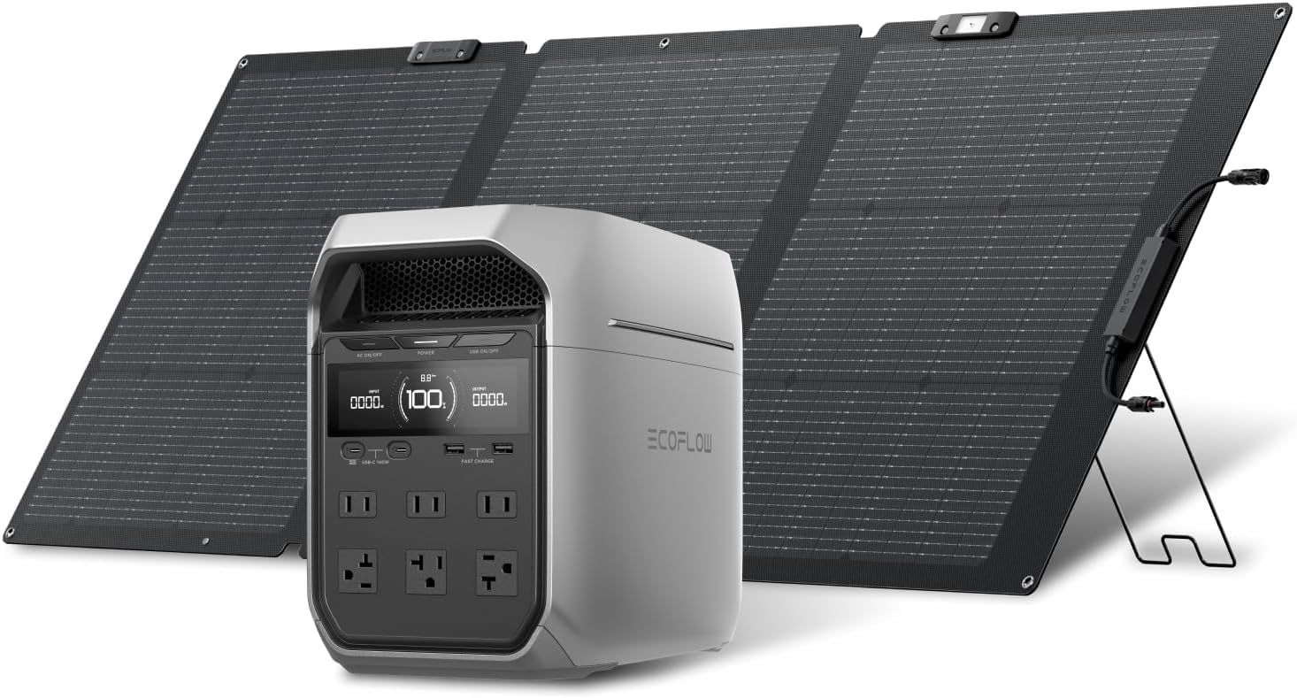 EcoFlow DELTA 3 Plus1024Wh ポータブル電源+160Wソーラーパネル セットリン酸鉄リチウムイオン 業界最速級の充電速度 56分で100%充電 高出力 AC定格1500W/サージ3000W/長寿命10年高出力ソーラーチ ャージャーTOPCon単結晶 高変換効率25% 防水防塵節電 停電対策 防災グッズ エコフロー