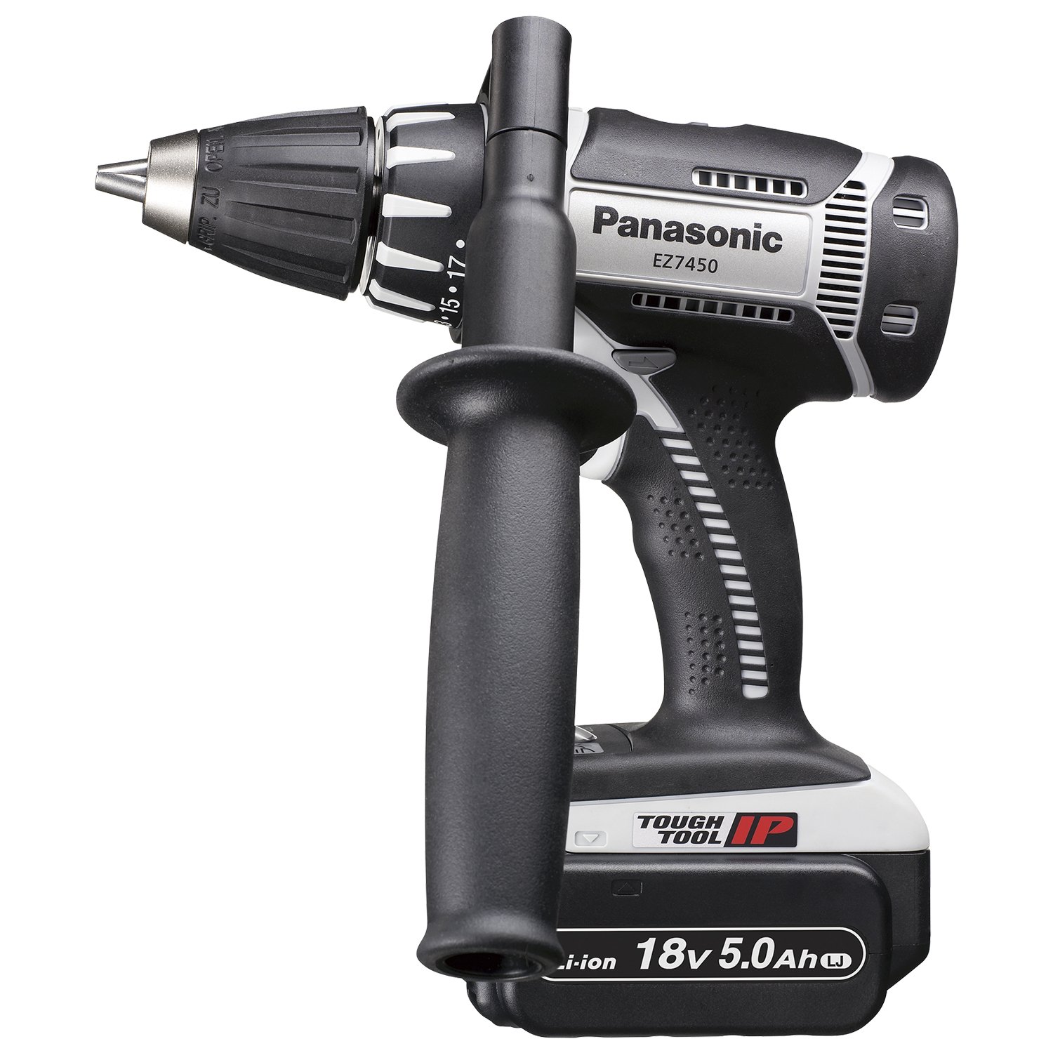 パナソニック 充電ドリルドライバー 18V 5.0Ah電池パック×2個/充電器/ケース付 大径穴あけ用ハイパワー IP56 EZ7450LJ2S-H グレー 【欠品中】