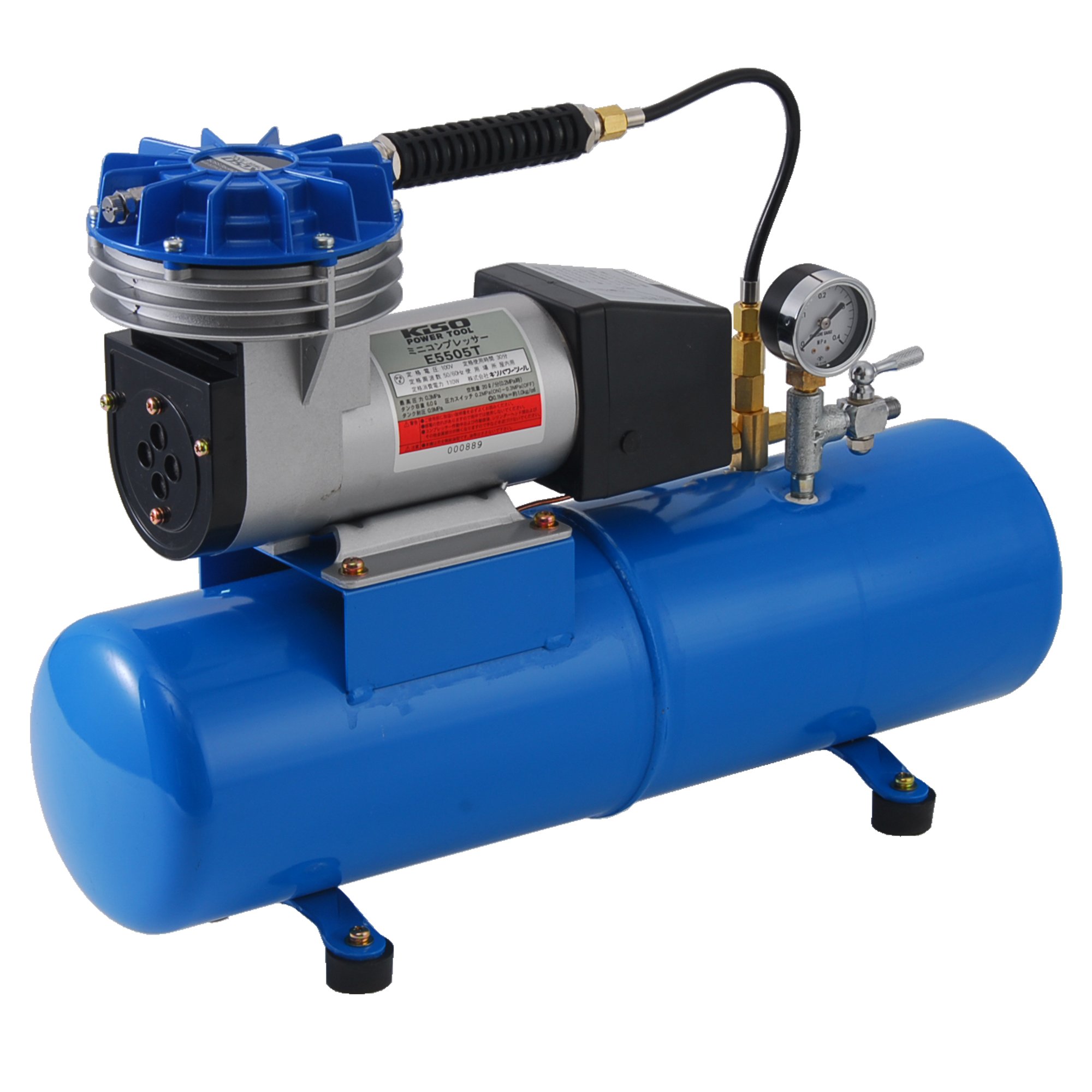 キソパワーツール ダイヤフラムコンプレッサー 【最高圧力・0.3MPa・空気量・20L/分・全自動・タンク容量 6L】 小型コンプレッサー E5505T 【欠品中】