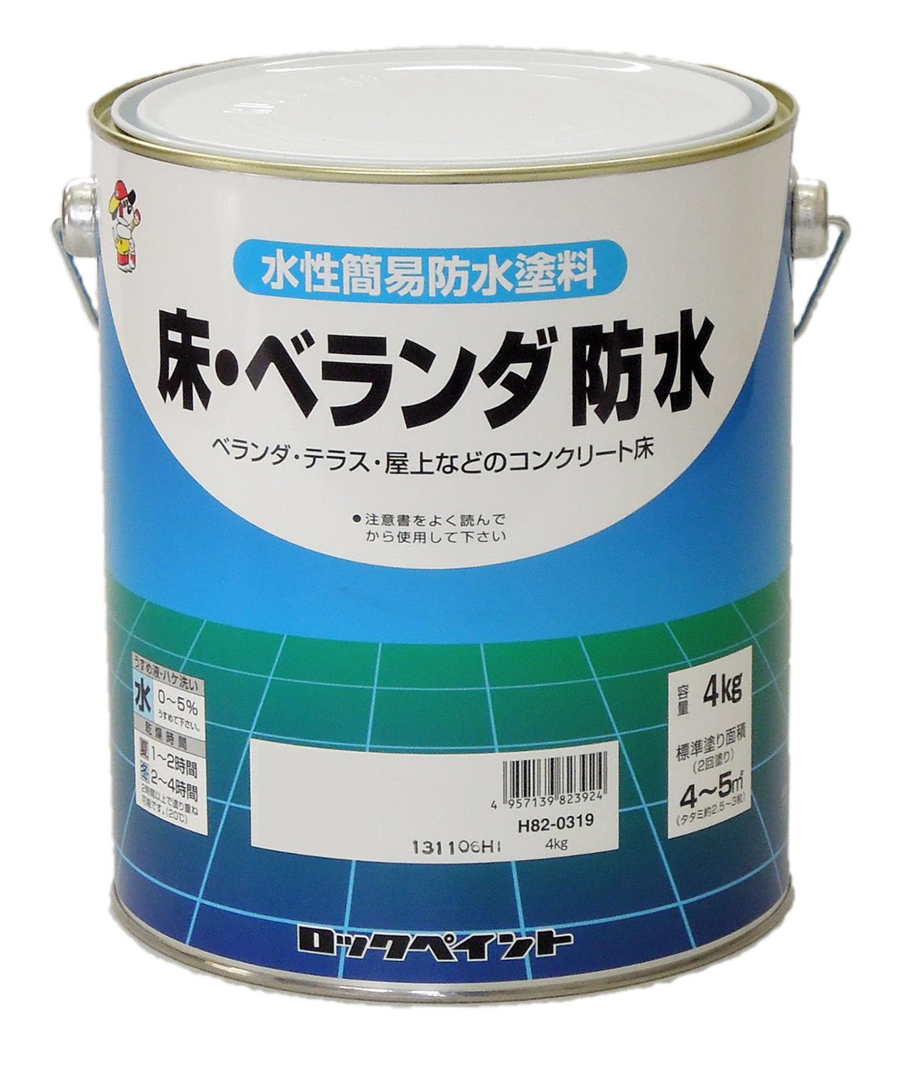 H82-0321-02 ロックペイント 水性床用ツヤ消し塗料 床・ベランダ防水(ツヤなし) 4Kg H82-0321-02 モスグリーン