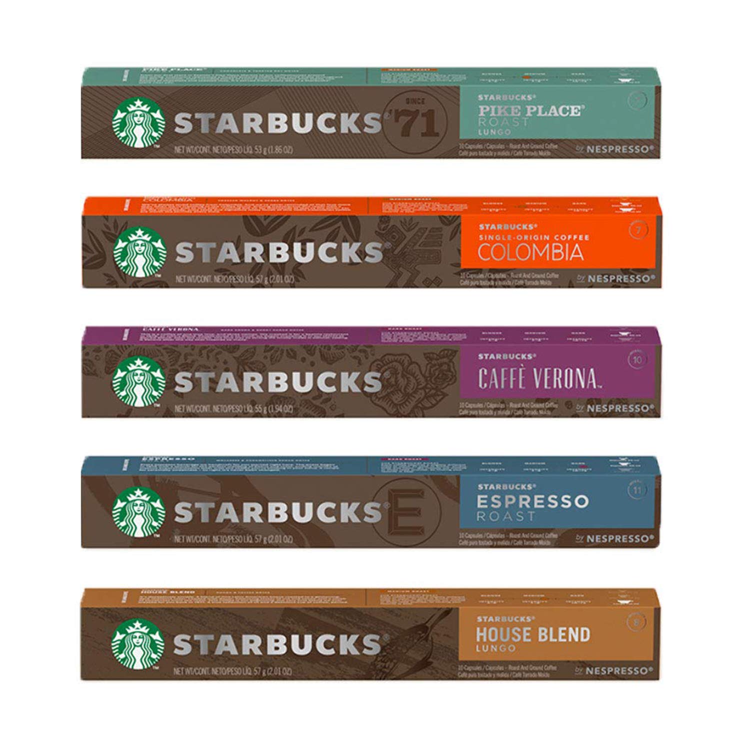 [STARBUCKS by NESPRESSO] スターバックスネスプレッソカプセルコーヒー5種×10カプセル×= 50カプセル + カフェルネカプセル5個進呈)海外直配送