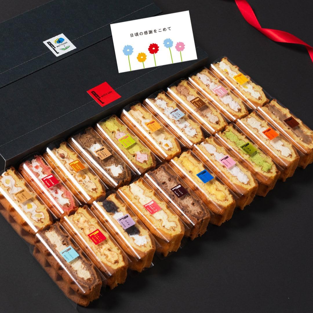 R.L ワッフル ケーキ メッセージ お菓子 スイーツ ギフト 20個 手提げ袋付き 季節A 冷凍