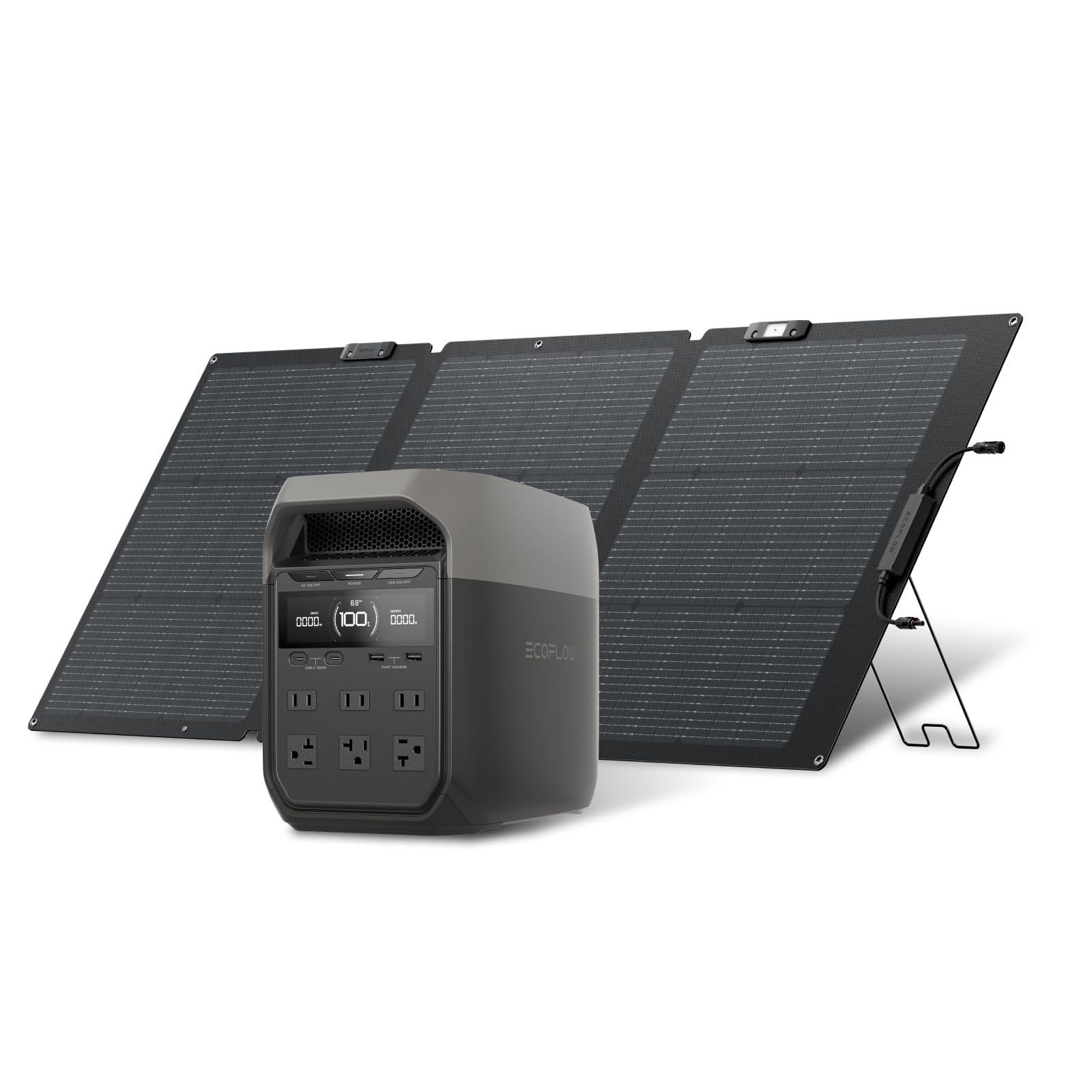 EcoFlow DELTA 3 ポータブル電源 ソーラーパネル 160W片面Gen2 1枚 2点セット 1024Wh リン酸鉄リチウムイオン 業界最速級の充電速度 56分で100%充電 高出力AC定格1500W / サージ3000W 大容量 高出力 高変換効率25% 防水防塵 節電 停電対策 防災グッズ エコフロー