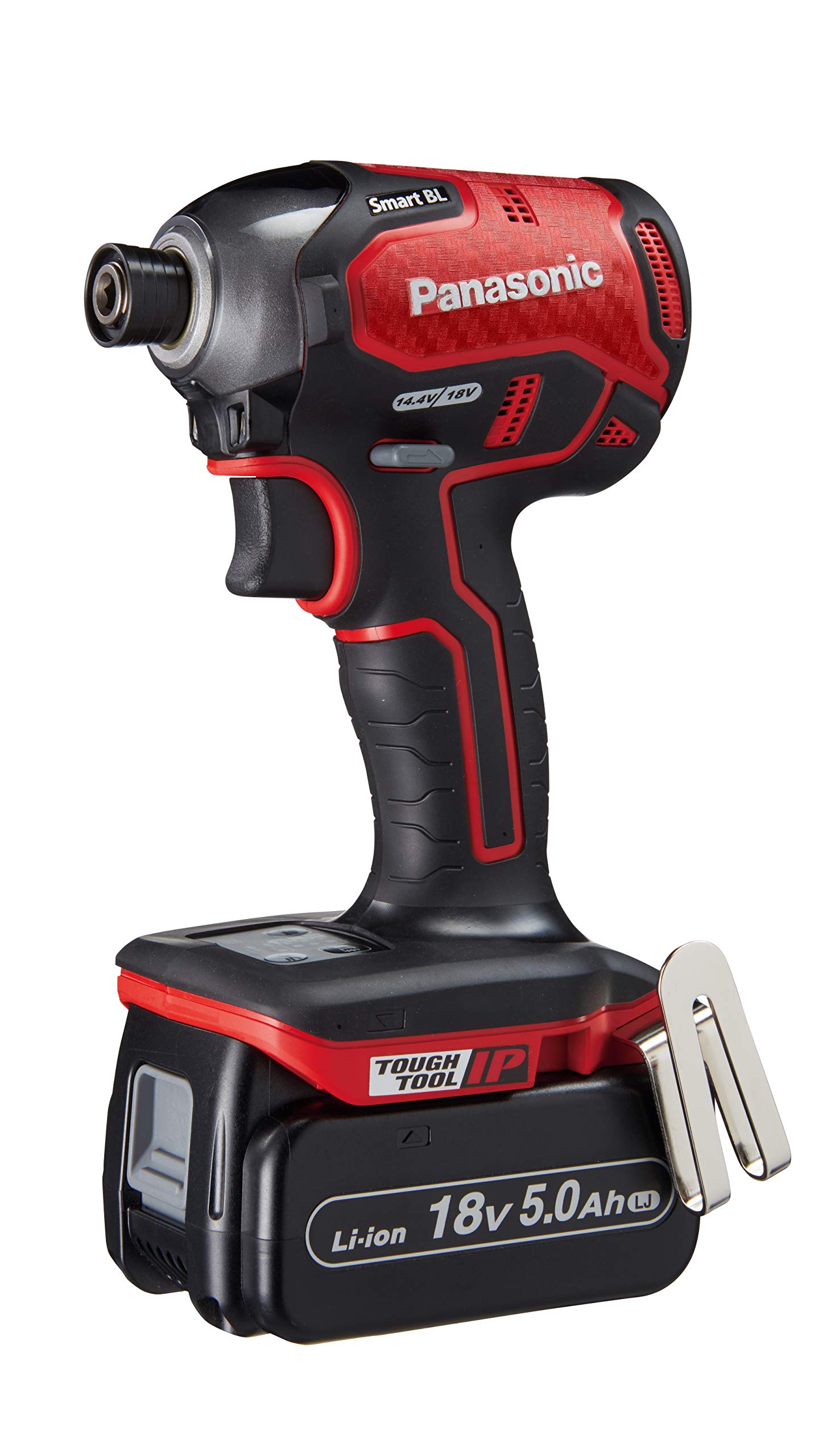 パナソニック 充電インパクトドライバー 18V 5.0Ah電池パック×2個 充電器 大収納ケース付 デュアル (14.4V/18V) スマートBL 170N・m(18V使用時) IP56 EZ76A1LJ2G-R レッド 【欠品中】