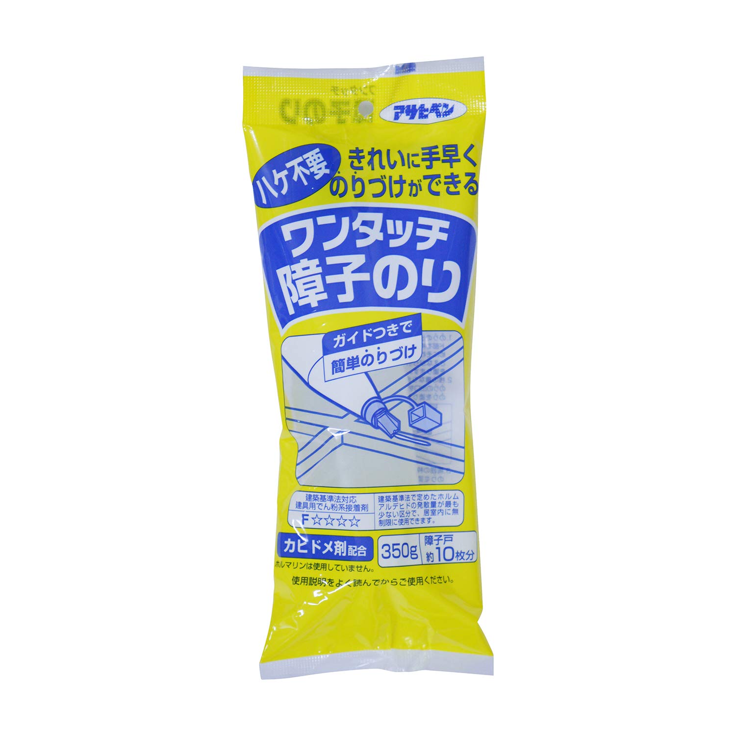 713 350g アサヒペン 障子紙用 ワンタッチ障子のり 350g No.713 障子戸約10枚分 ガイド付きで簡単のりづけ うすめずそのまま使えるタイプ カビドメ剤配合 シックハウス対策品 日本製