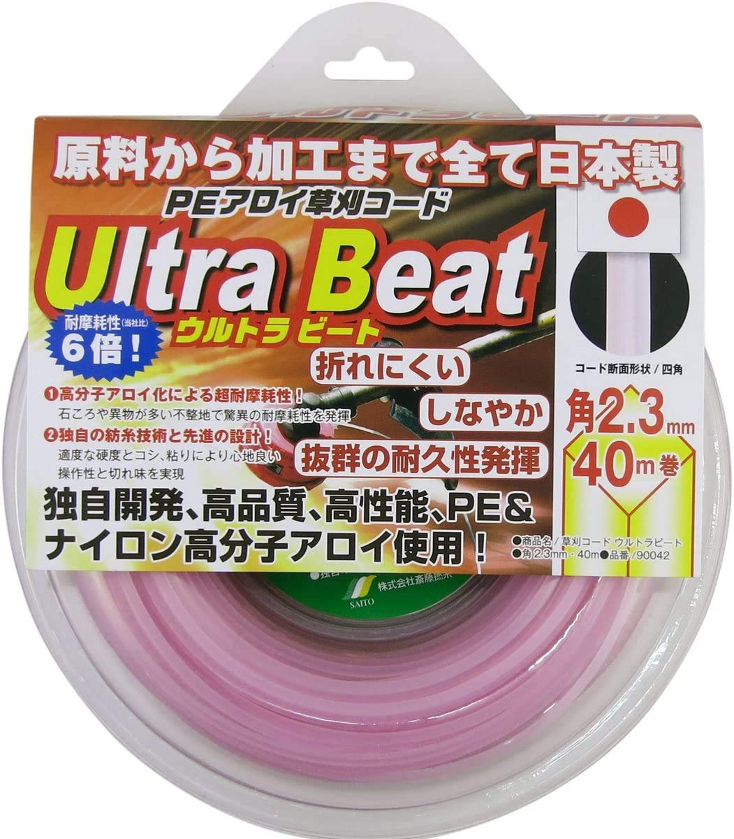 90042 斎藤撚糸 草刈コード ウルトラビート 四角2.3mm 40m