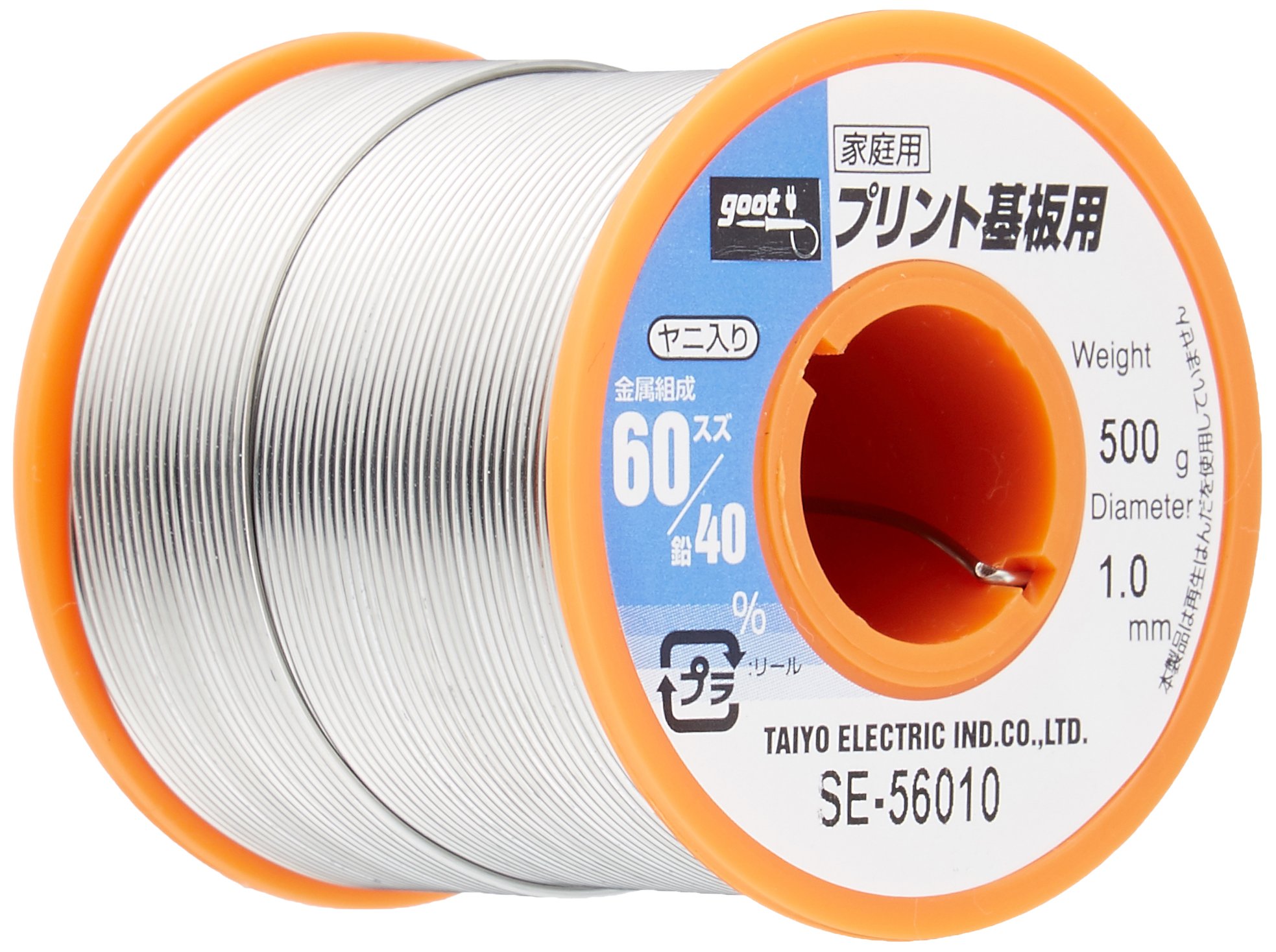 SE-56010 太洋電機産業(goot) 鉛入りはんだ φ1.0㎜ スズ60%/鉛40% 500gリール巻 ヤニ入り SE-56010 日本製