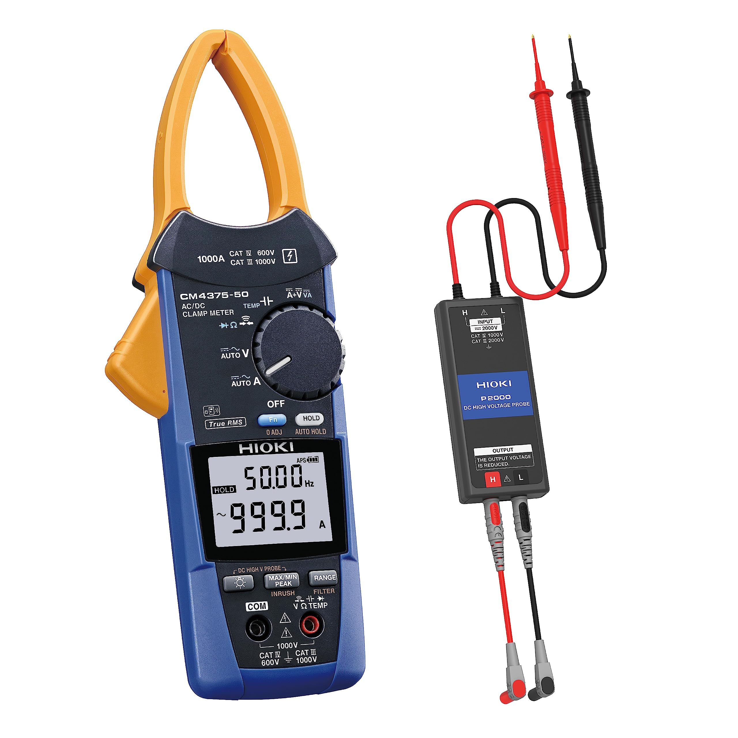 HIOKI (日置電機) AC/DCクランプメータ CM4375-91 直流高電圧プローブP2000 セット品 AC/DC 2000A 真の実効値 ワイヤレスアダプタZ3210対応 日本製 防塵・防水 交流電流 直流電流 交流電圧 直流電圧 直流電力 携帯用ケース付属 【欠品中】