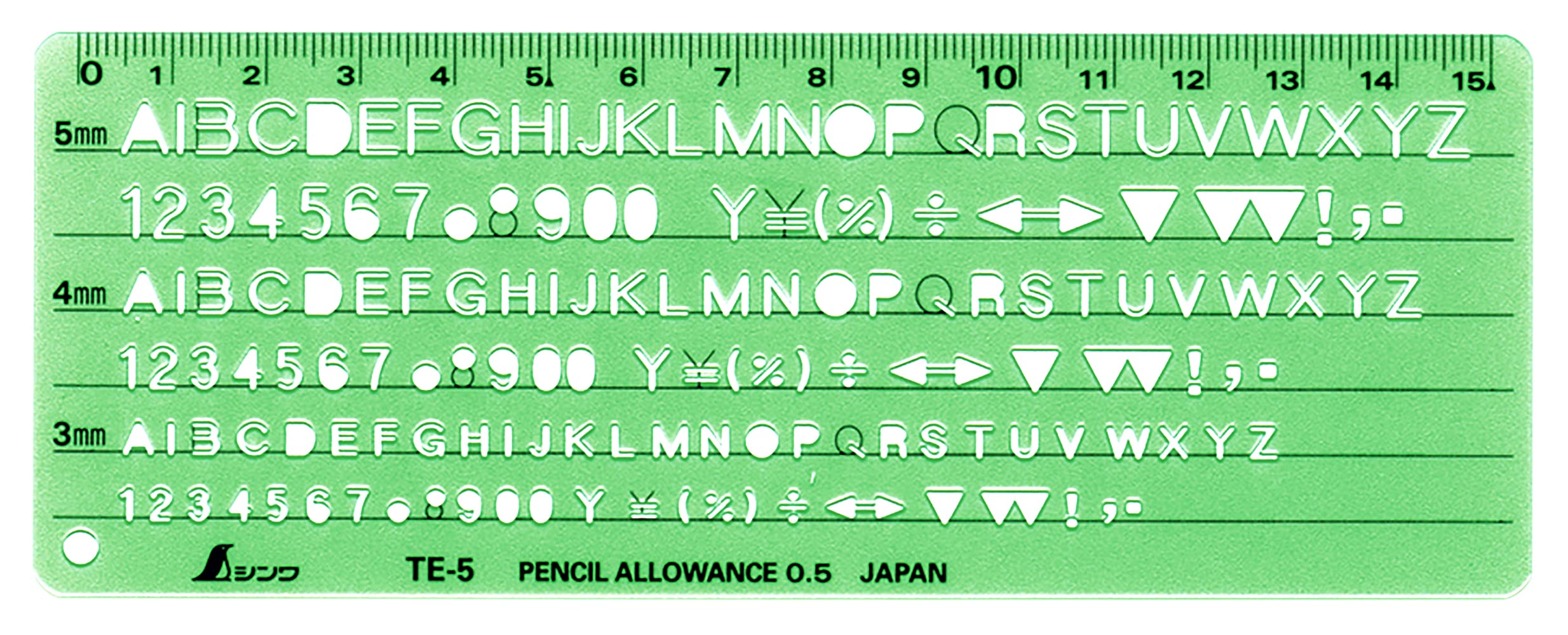 66013 シンワ測定(Shinwa Sokutei) テンプレート 英数字記号定規 TE-5 66013 グリーン