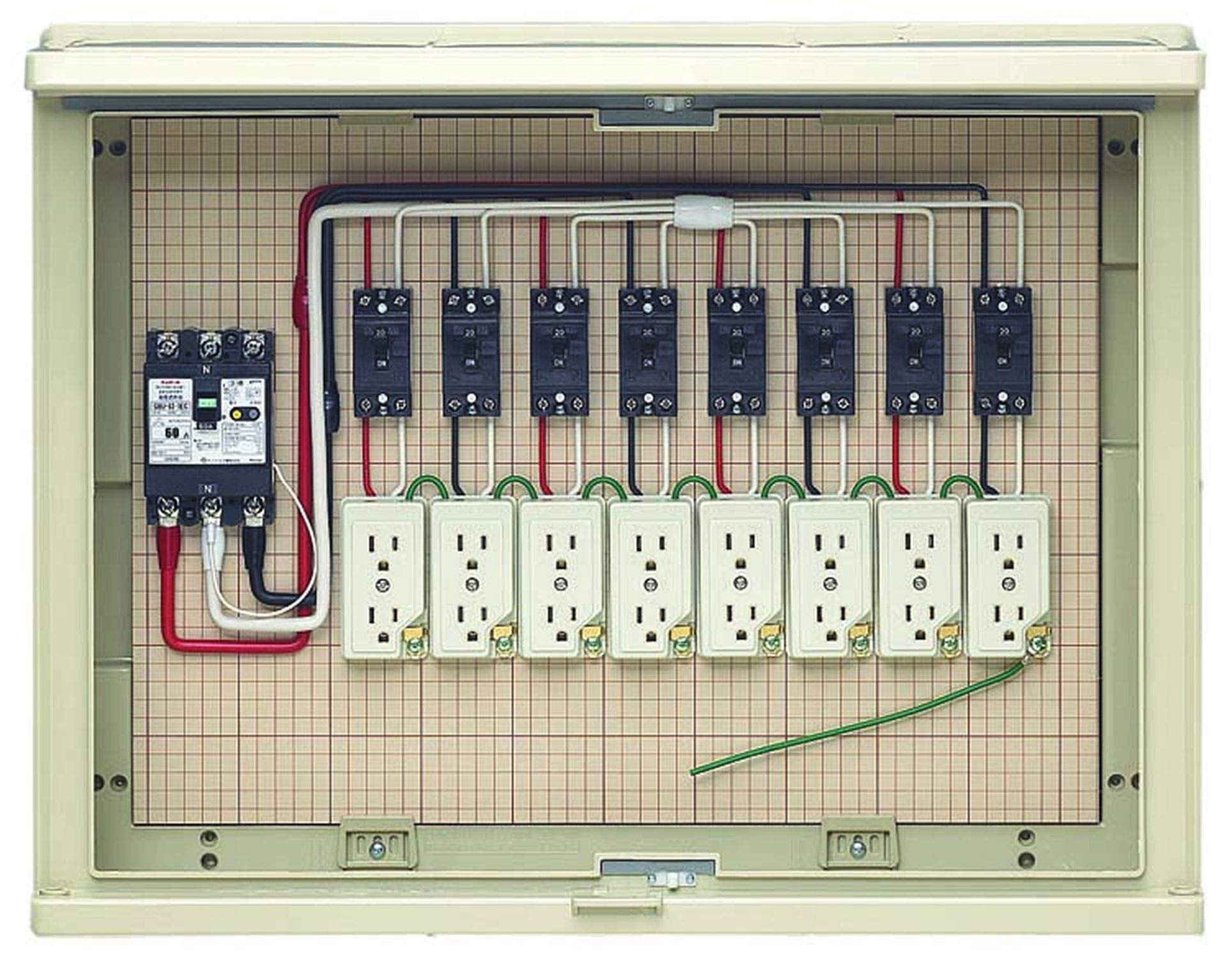 17A-8C6 未来工業 屋外電力用仮設ボックス 漏電しゃ断器・分岐ブレーカ・コンセント内蔵 ELB組込品 17A-8C6