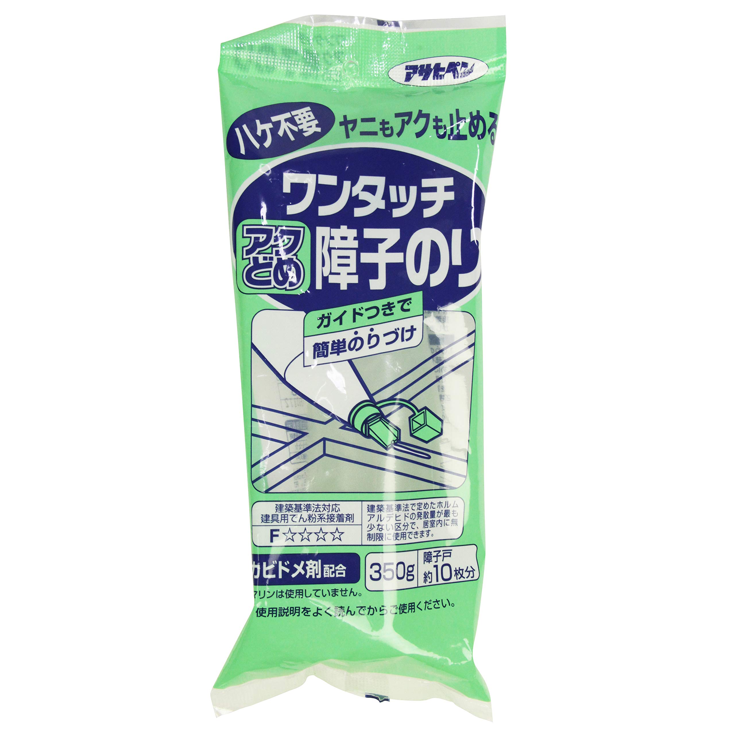 716 350g アサヒペン 障子紙用 ワンタッチヤニ・アク止め障子のり 350g No.716 障子戸約10枚分 ガイド付きで簡単のりづけ うすめずそのまま使えるタイプ ヤニもアクも止める カビドメ剤 ヤニ・アクドメ剤配合 シックハウス対策品 日本製