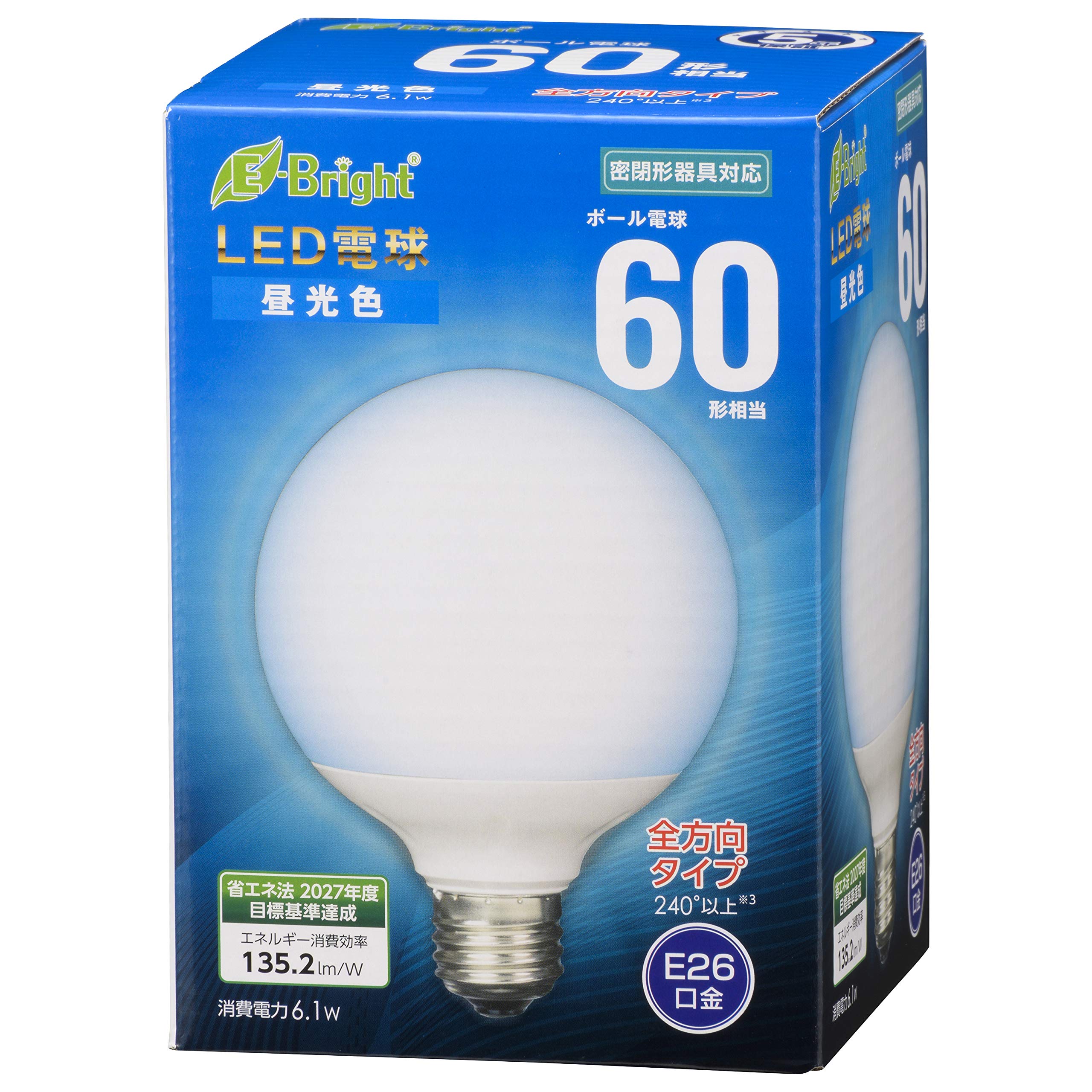 LDG6D-G AG24 オーム電機 LED電球 ボール球形(60形相当/825lm/昼光色/G95/E26/全方向配光240°/密閉形器具対応)