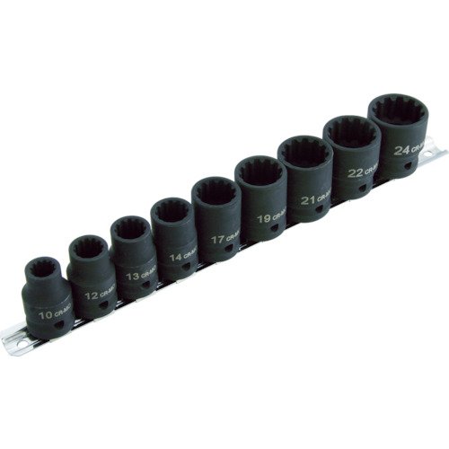 ISS1209H Pro-Auto 1/2"(12.7)DR.9PC.インパクトスプラインソケットハンガーセット ISS1209H